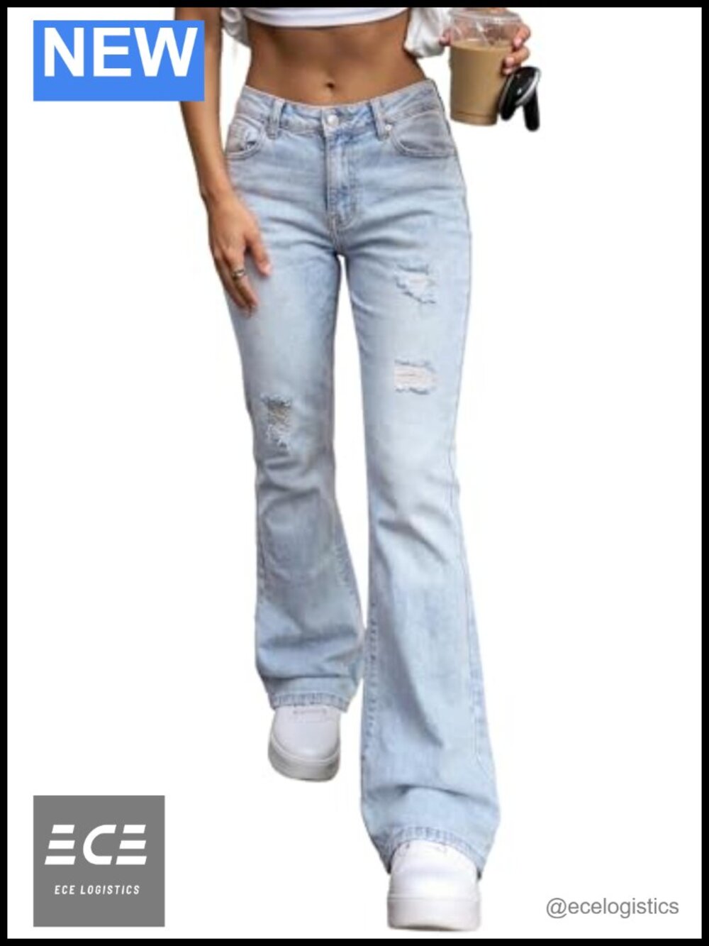 High Waist Flare Bootcut Stretch Denim Jeans Ripped Five-Pocket